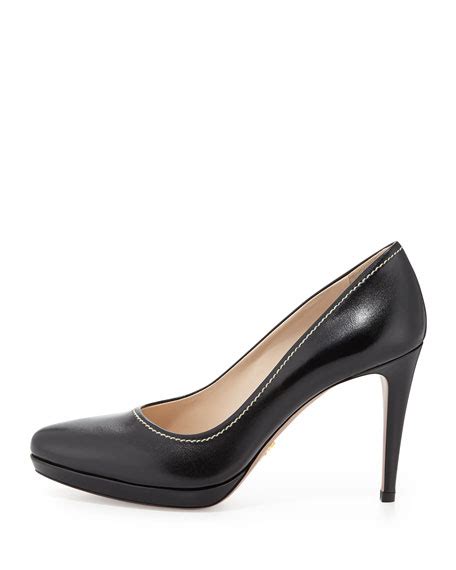 prada almond toe pump black low heel|Prada Almond Toe Heels for Women .